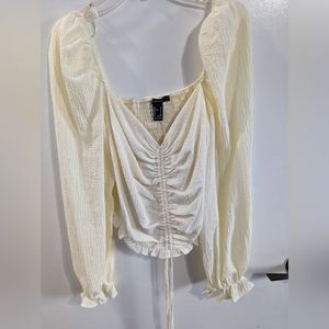 Medium beige ruched drawstring crop top